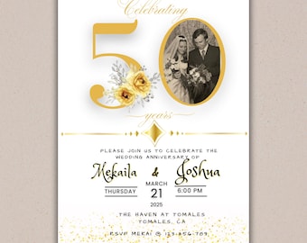 Editable 50th Anniversary Invitation | Gold Wedding Anniversary Template | Digital Download