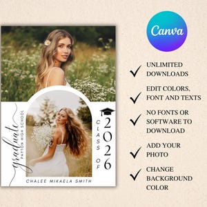 2026 Modern Graduation Announcement Card: DIY Party, Digital Template , Instant Edit & Download image 6
