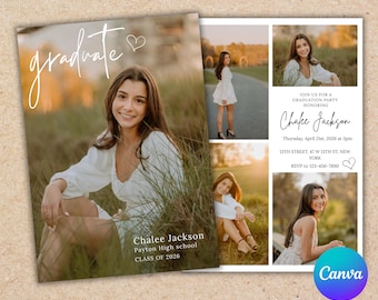 2026 Modern Graduation Invitation Card: Editable Photo Template Graduation Announcement (Digital Download)