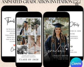 Editable Graduation Invitation Template | Modern Photo Grad Announcement | Minimalist Digital Invite