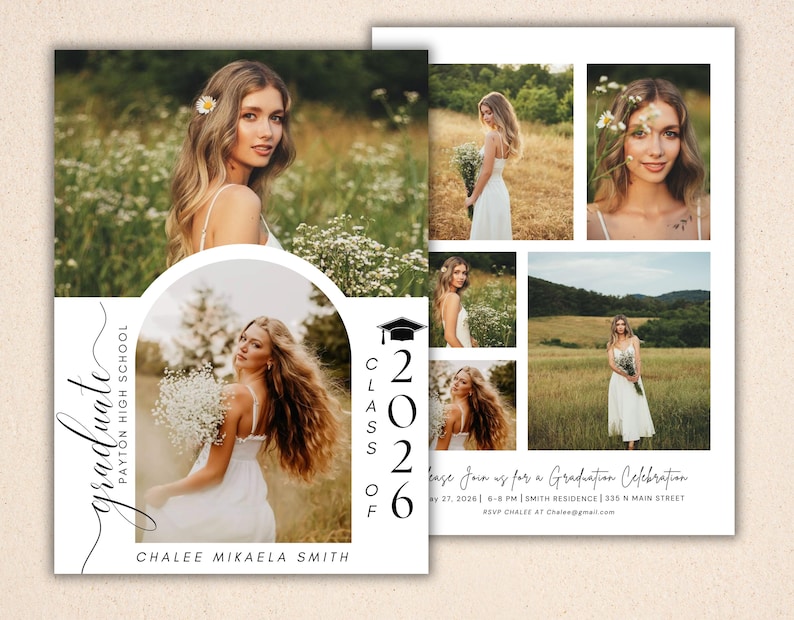 2026 Modern Graduation Announcement Card: DIY Party, Digital Template , Instant Edit & Download image 2