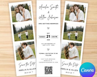 Editable Photo Booth Save The Date Template: DIY Printable, QR Code (Canva)