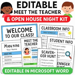 Editable Meet the Teacher Kit | Back to School Night Printables | Open House Templates | Classroom Welcome Packet | Low Ink Teacher Forms