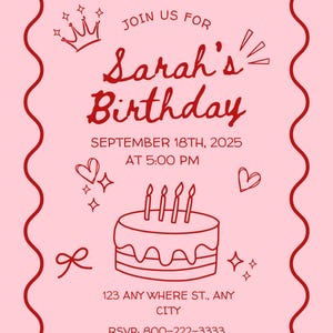 Pink & Girly Birthday Invitation – Customizable Template – Editable Party Invite Printable, Digital Download for Girl’s and Women’s Birthday