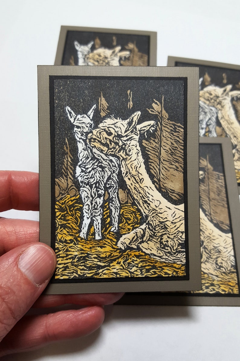Llama Art Alpaca Mother And Baby 2 5 X 3 5 Inches Aceo Original Alpaca Art Print Artist Trading Cards Art Collectibles