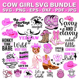 Cowgirl SVG Bundle, Cowgirl Boots Svg, Cowgirl Hat Svg, Let&#39;s Go Girls Svg, Disco Cowgirl Svg, Cow Skull Svg, Western Svg, Horshshoe Svg