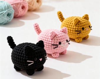 Patron au crochet 3 en 1 | Peluches chat miche mignon, chat au crochet Amigurumi, motif peluche au crochet, lot de motifs peluche au crochet, crochet mignon