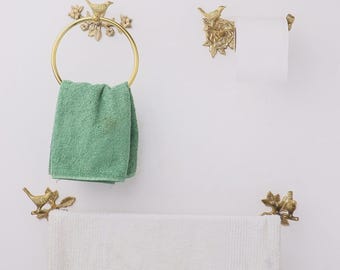 Juego de 3 herrajes para baño con diseño de rama de pájaro en bronce y latón de Steel Leaf