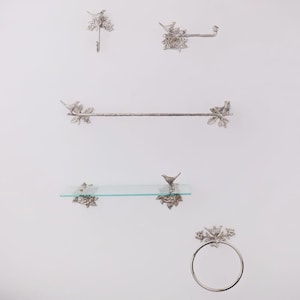 Feuille d&#39;acier, laiton argenté, lot de 5 accessoires de quincaillerie pour salle de bain | Porte-papier | Crochet porte-serviettes | Anneau porte-serviettes | Porte-serviettes