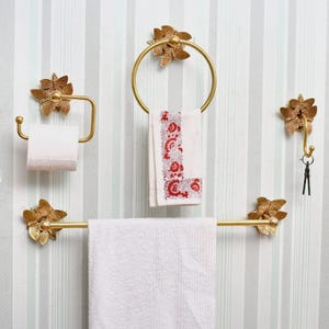 Steel Leaf, lot de 4 accessoires de quincaillerie de salle de bains papillon, bronze, laiton | Porte-rouleau papier toilette | Crochet mural | Anneau porte-serviettes | Porte-serviettes