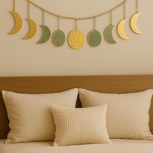 Handmade Brass Moon Phase Wall Hanging: Celestial Boho Garland