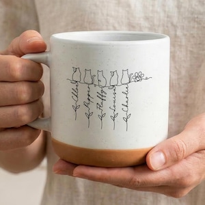 Taza personalizada con diseño de gato y nombre personalizado. Taza con retrato de mascota adorable. Regalo original para amantes de los gatos. Regalo único de cerámica para mamás de gatos. Regalo de cumpleaños.