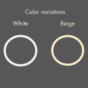 Puede incluir: Imagen que muestra variaciones de color de un producto. El texto dice "Variaciones de color" encima de dos c&iacute;rculos. Un c&iacute;rculo es blanco, etiquetado como "Blanco", y el otro es beige, etiquetado como "Beige". El fondo es gris oscuro.