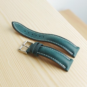 Blue Leather Watch Band – Handmade Leather Strap – Vintage Replacement for Men & Women – 16–26mm
