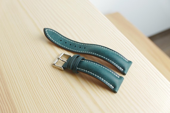 Blue Leather Watch Band – Handmade Leather Strap – Vintage Replacement for Men & Women – 16–26mm
