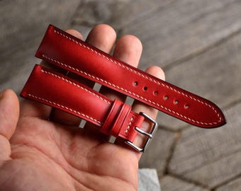 Red Leather Watch Strap – Handmade Genuine Leather Band – Classic Replacement – 16mm to 26mm