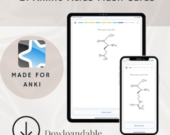 21 Amino Acid Flashcards | Digital Cards for Anki, Biochemistry, Med School, Pre-Med Study Tools
