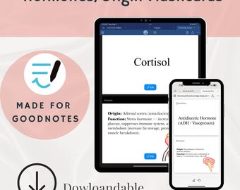 Hormone Flashcards for Goodnotes: MCAT, Nursing, Biochem Study Aid (Digital Download)
