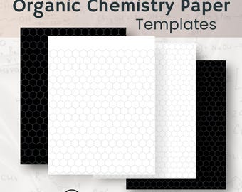 Organic Chemistry Hexagonal Paper Template in White and Black | Different sizes, Digital and Printable