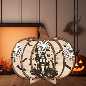 Halloween Kürbis Laser-Dateien, Halloween Wohnkultur, Kürbis-Geist, Spukhaus Laser SVG, Halloween Laser Cut-Dateien, Halloween Spinne SVG