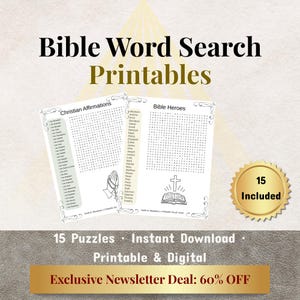 Bible Word Search Puzzles (15 Pages): Christian Worksheets for Kids, Adults & Homeschool (PDF Download)