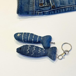 Upcycled Denim Keychain, Handmade Recycled Jeans Accessories, Eco-Friendly Pouch & Bag Charm, Sustainable Gifts
