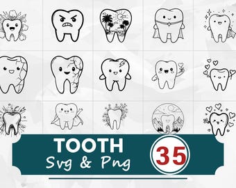 Paquete de siluetas de dientes SVG PNG, imágenes prediseñadas de dentista, archivo de corte para cuidado dental, vector de higienista para Cricut