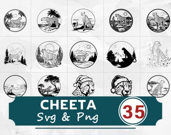 Cheetah Silhouette SVG PNG Bundle, Safari Animal Clipart, Cricut Cut Files