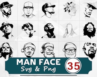 Paquete SVG PNG de silueta de rostro masculino, clipart de retrato masculino, archivo de corte Cricut