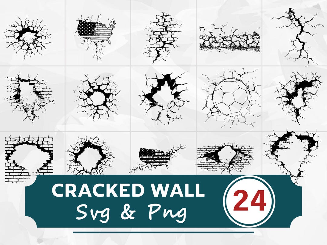 Cracked Wall SVG PNG Bundle, Broken Wall Effect Clipart, Cricut Cut ...