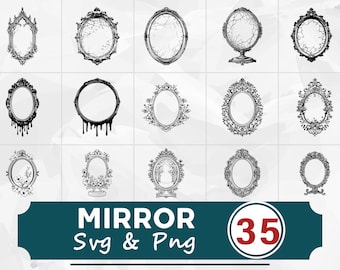 Paquete SVG PNG de silueta de espejo, clipart de marco vintage, archivo de corte de Cricut