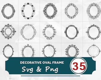 Decorative Oval Frame SVG PNG Bundle, Vintage Border Clipart, Cricut Cut Files
