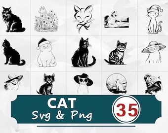 Cat Silhouette SVG PNG Bundle, Kitty Pet Animal Clipart Vector, Cricut Cut Files Cute Design