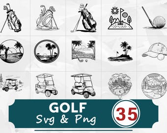 Paquete de siluetas de golf SVG y PNG, imágenes prediseñadas de golfista, archivos de corte de Cricut