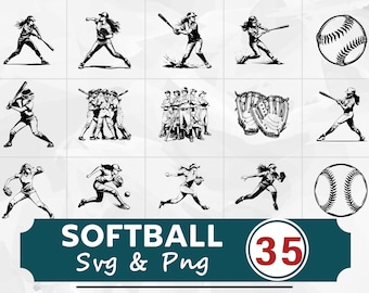 Softball Silhouette SVG PNG Bundle, Sports Clipart, Player Cut Files, Team Spirit Vector for Cricut