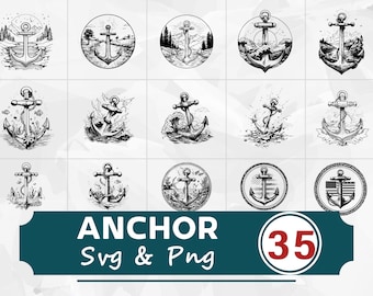Paquete SVG PNG de silueta de ancla, archivos de corte Cricut, diseño de playa de marinero marino