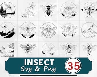 Paquete de siluetas de insectos SVG y PNG, imágenes prediseñadas de insectos, archivos de corte de Cricut