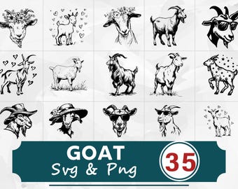 Paquete SVG PNG de silueta de cabra, imágenes prediseñadas de animales de granja, archivo de corte de Cricut
