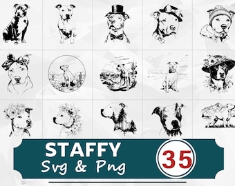 Staffy Silhouette SVG PNG Bundle, Staffordshire Bull Terrier Clipart, Dog Lover Cut File, Pet Vector
