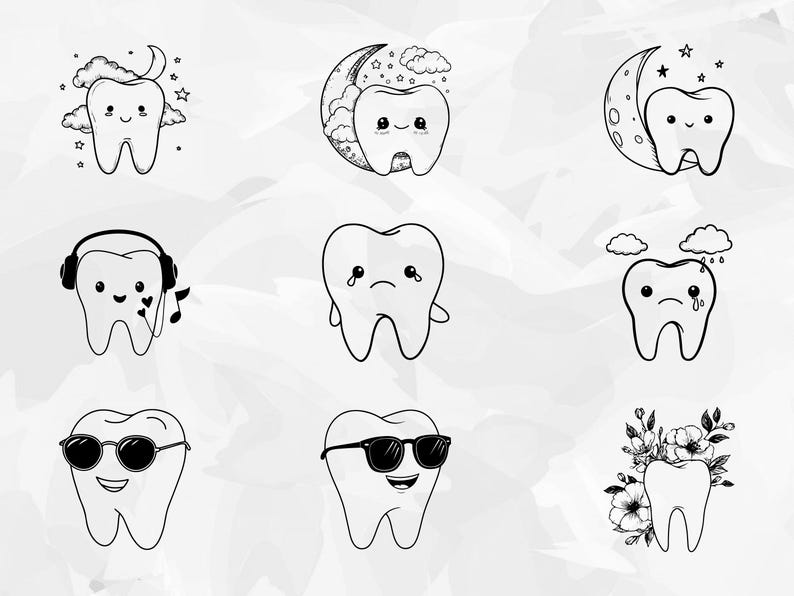 Tooth Silhouette SVG PNG Bundle, Dentist Clipart, Dental Care Cut File ...
