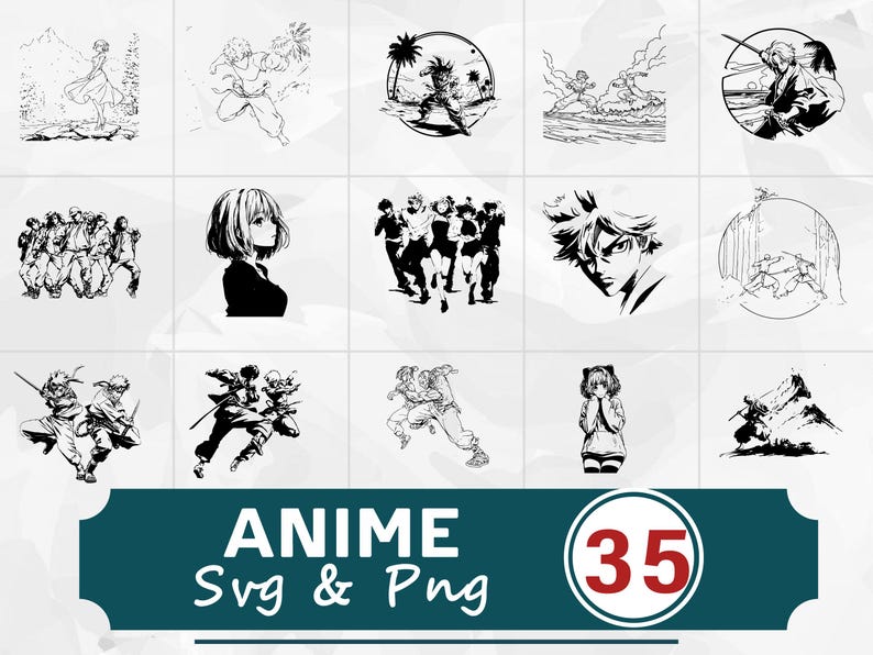 Anime Silhouette SVG PNG Bundle, Manga Character Clipart Vector, Cricut ...