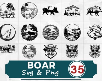 Paquete SVG PNG de silueta de jabalí, vector de imágenes prediseñadas de jabalí, archivos de corte de Cricut