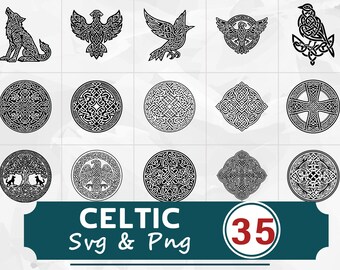 Celtic Silhouette SVG PNG Bundle, Knot Symbol Clipart Vector, Cricut Cut Files Irish Design