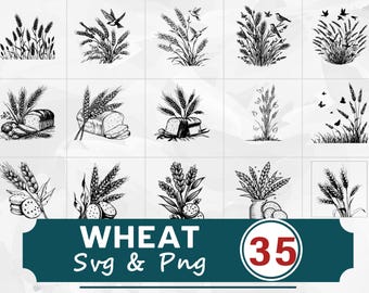 Paquete SVG PNG de silueta de trigo, imágenes prediseñadas botánicas de plantas agrícolas, archivos de corte Cricut, diseño rústico