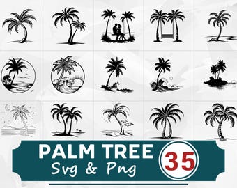 Paquete SVG PNG de silueta de palmera, imágenes prediseñadas tropicales, archivos de corte Cricut