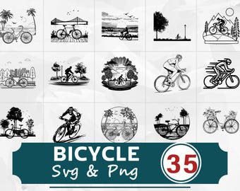 Paquete de siluetas de bicicleta SVG y PNG, imágenes prediseñadas de ciclismo, archivos de corte Cricut