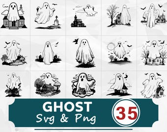 Paquete SVG PNG de silueta fantasma, clipart espeluznante y lindo, archivo de corte Cricut