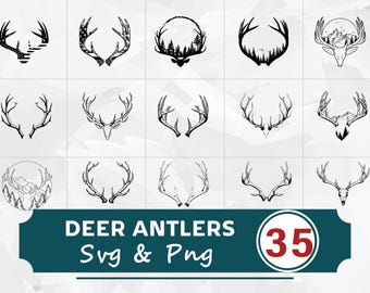 Paquete SVG PNG de siluetas de astas de ciervo, imágenes prediseñadas de caza rústica, archivos de corte de Cricut
