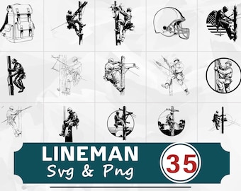 Paquete de siluetas de linieros SVG y PNG, imágenes prediseñadas de electricistas, archivos de corte de líneas eléctricas, héroe de servicios públicos