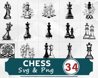 Chess Silhouette SVG PNG Bundle, Strategy Game Clipart